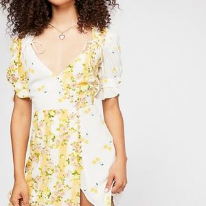 NWT Yellow Floral Cherry Print Mini Dress
